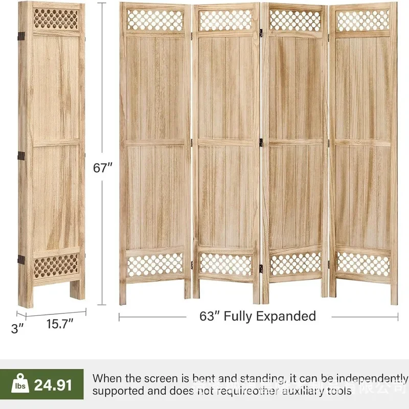 Portable Wooden Folding Screen Divider Movable Room Partition for Office Hotel Lobby Entrance Decor