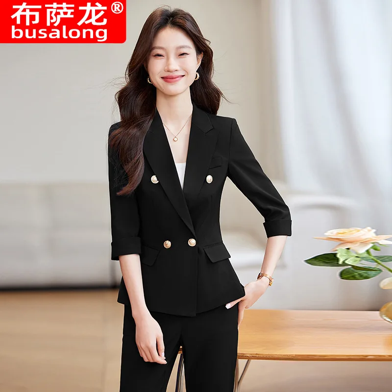Women's mid-sleeve suit set for spring and summer, new stylish professional formal attire, high-end manager blazer, workwear, li