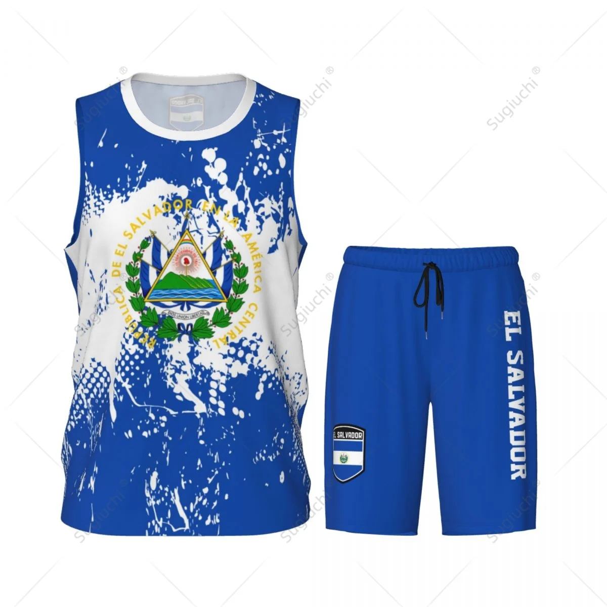 Team-up El Salvador Flag Grain Men Basketball Jersey Set Shirt & Pants Sleeveless Custom Name Nunber Exclusive