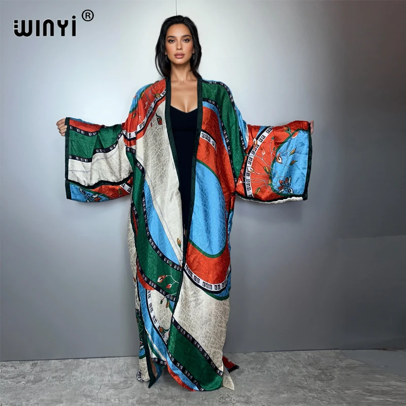 

WINYI Африканские кимоно в стиле бохо с открытым передом, кафтан, мусульманские женские кардиганы, пляжная одежда, пляжное накидка, праздничное платье, пальто макси