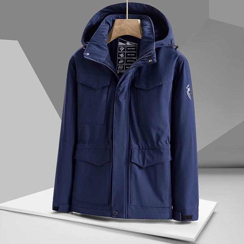ذكر صالح الشتاء سترات متعددة جيب البضائع الرجال معاطف الشتاء الطويلة أسفل السترات مقنعين معطف سترات دافئة غير رسمية سترات ذات نوعية جيدة