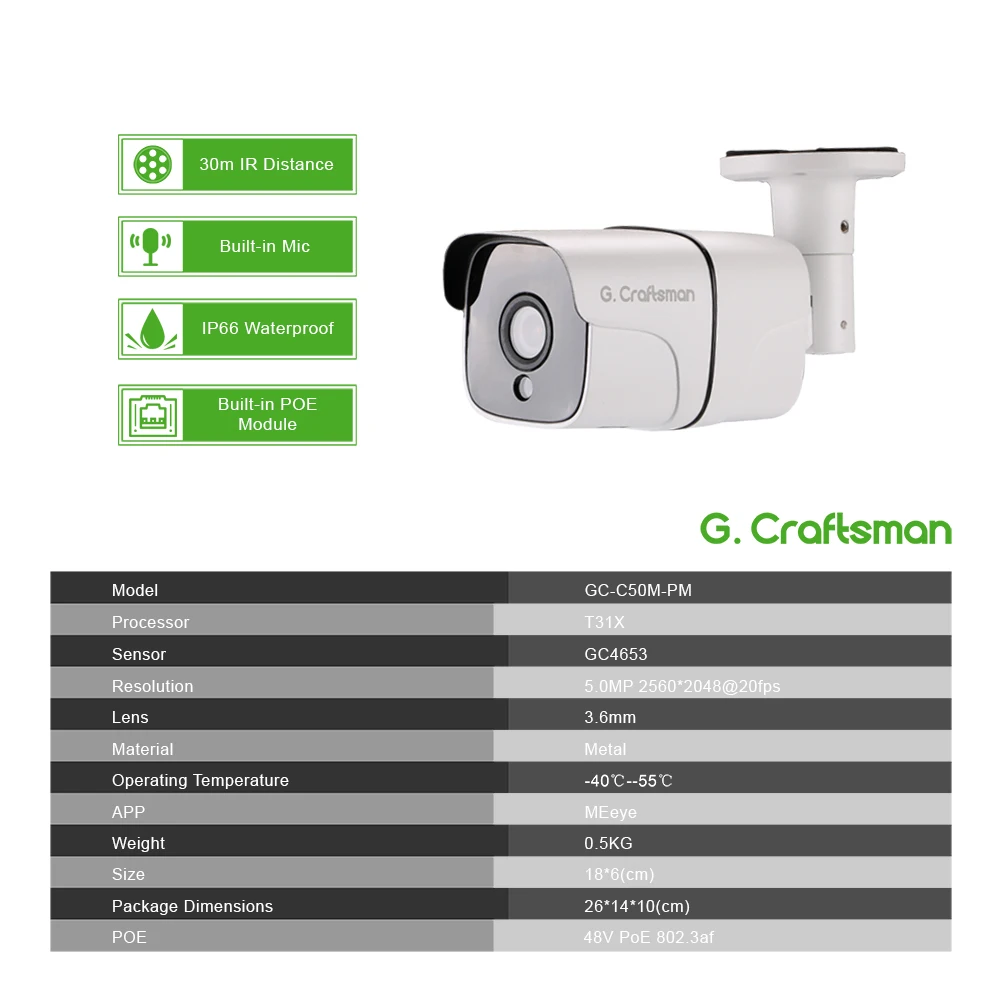 Top Audio 5MP POE IP Camera Outdoor Waterproof Infrared Night Vision Onvif 2.6 5.0MP CCTV Video Surveillance Security