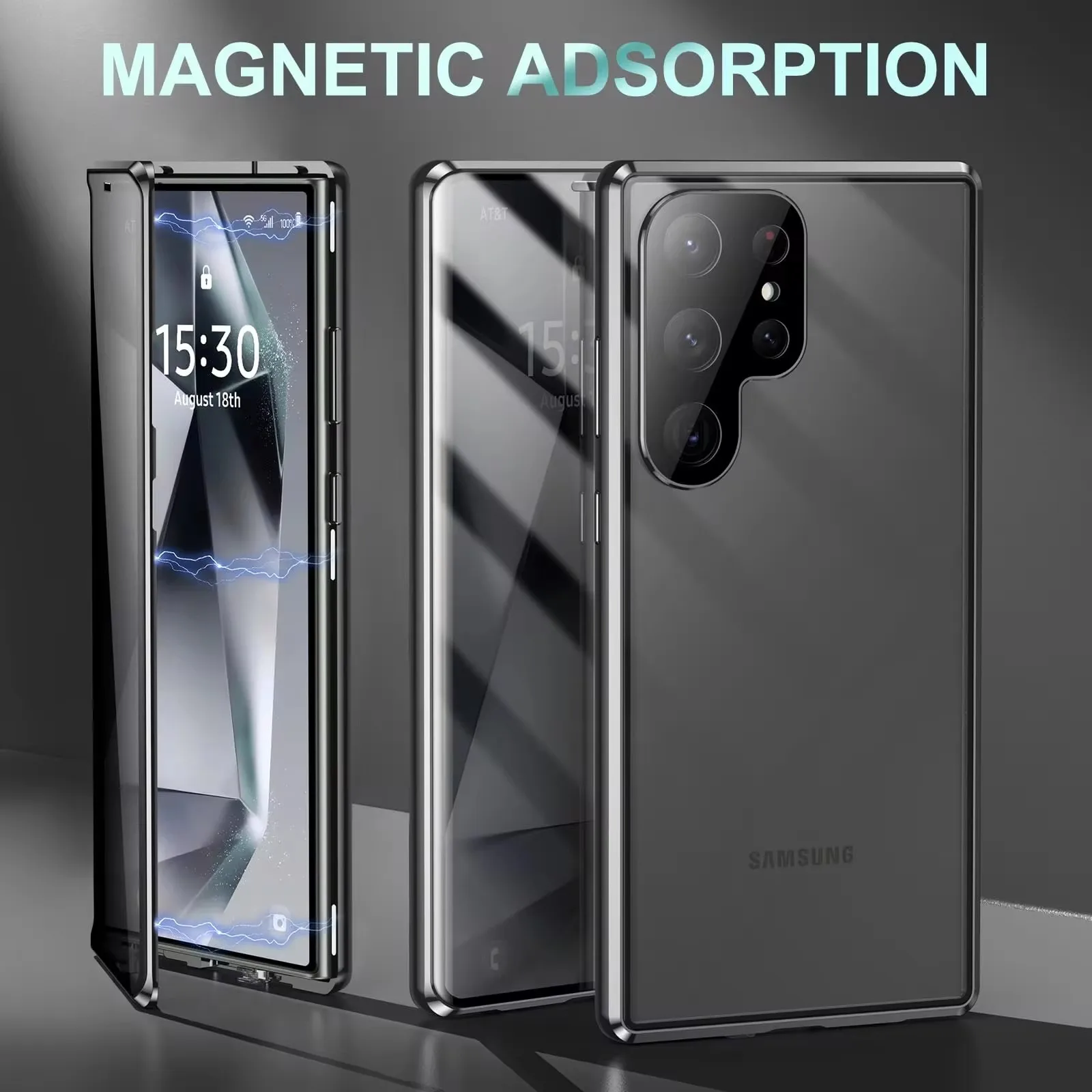 

Anti-peeping privacy double-sided toughened glass Case for Samsung Galaxy S24 S23 S22 Ultra Plus metal magnetic cover 360°Case