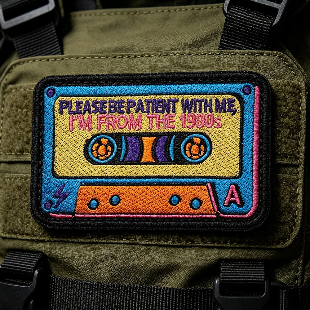 Retro Cassette Tape Embroidered Patch with Hook And Loop Vintage 90s Music Badge for DIY Decor Applique on Backpack Jacket Vest