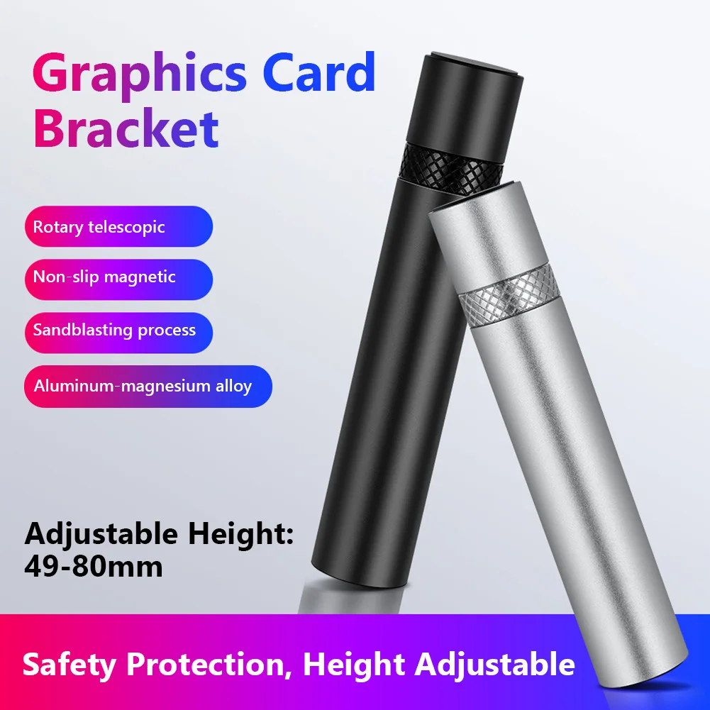 Supporto per scheda grafica in lega di alluminio Supporto per scheda grafica regolabile Supporto per scheda video con protezione magnetica per custodia Atx/m-atx/itx