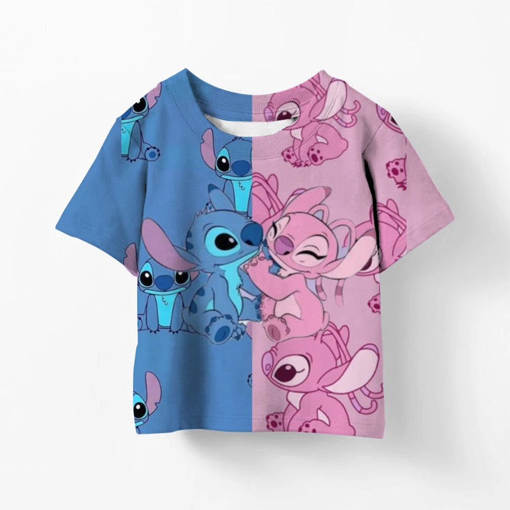 

Lilo Stitch T-shirt Girl Disney 2025 Movie Kawaii Tees Kids Summer Short Sleeve Fashion Pink Tops Children Clothes Birthday Gift