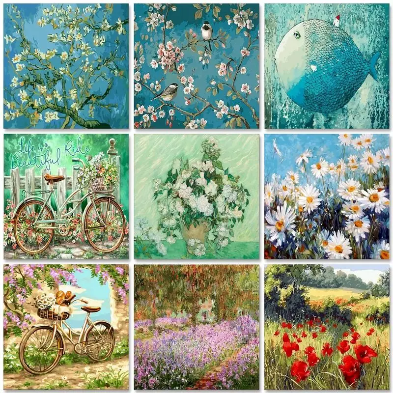 

GATYZTORY Abstract Paint By Numbers Kits On Canvas Flowers Bicycle DIY Frame 60x75cm Oil Painting By Numbers Hand Painting Decor