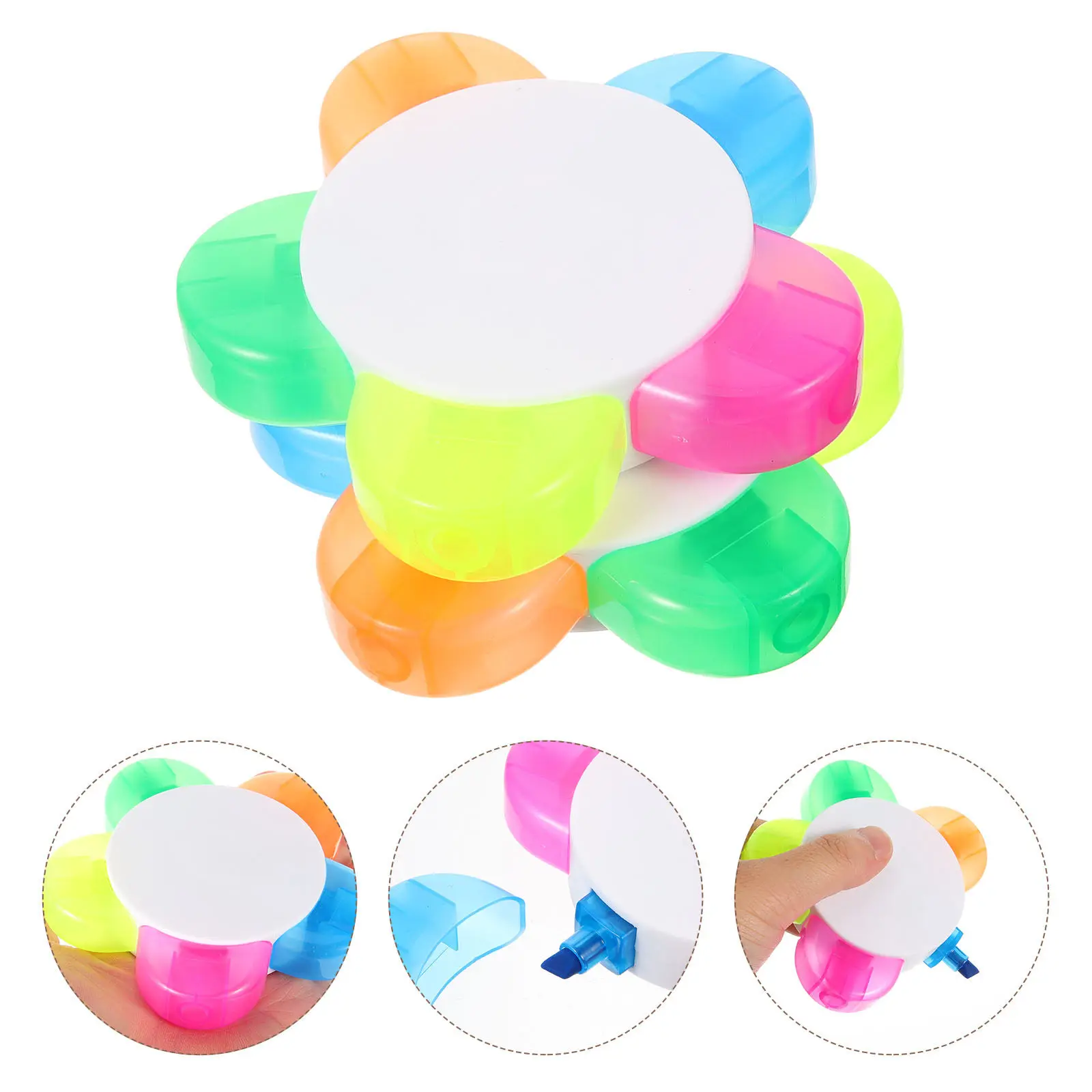 

2Pcs Writing Highlighters Fluorescent Pen Set 5-in-1 Half Petal Style Vibrant Colors Fast Dry No Smell for Students Kids