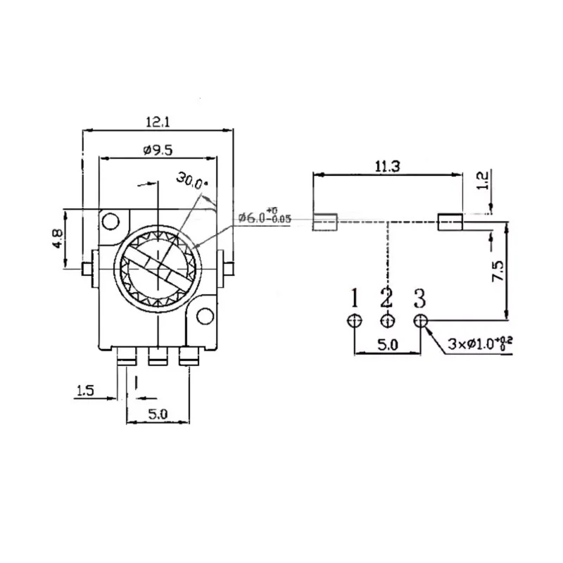 โพเทนชิโอมิเตอร์ RK097 แนวตั้ง 10 ชิ้น B2K 5K 10K 20K 50K 100K 500K 1M Ohm 15 มม.เพลาเกียร์ 3 พินควบคุมระดับเสียง PCB Mount