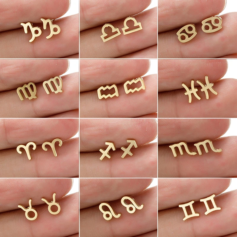 12 Constellation Stud Earrings for Women Zodiac Sign Astrology Jewelry Leo Aries Scorpio Ear Cartilage Stud Female Birthday Gift