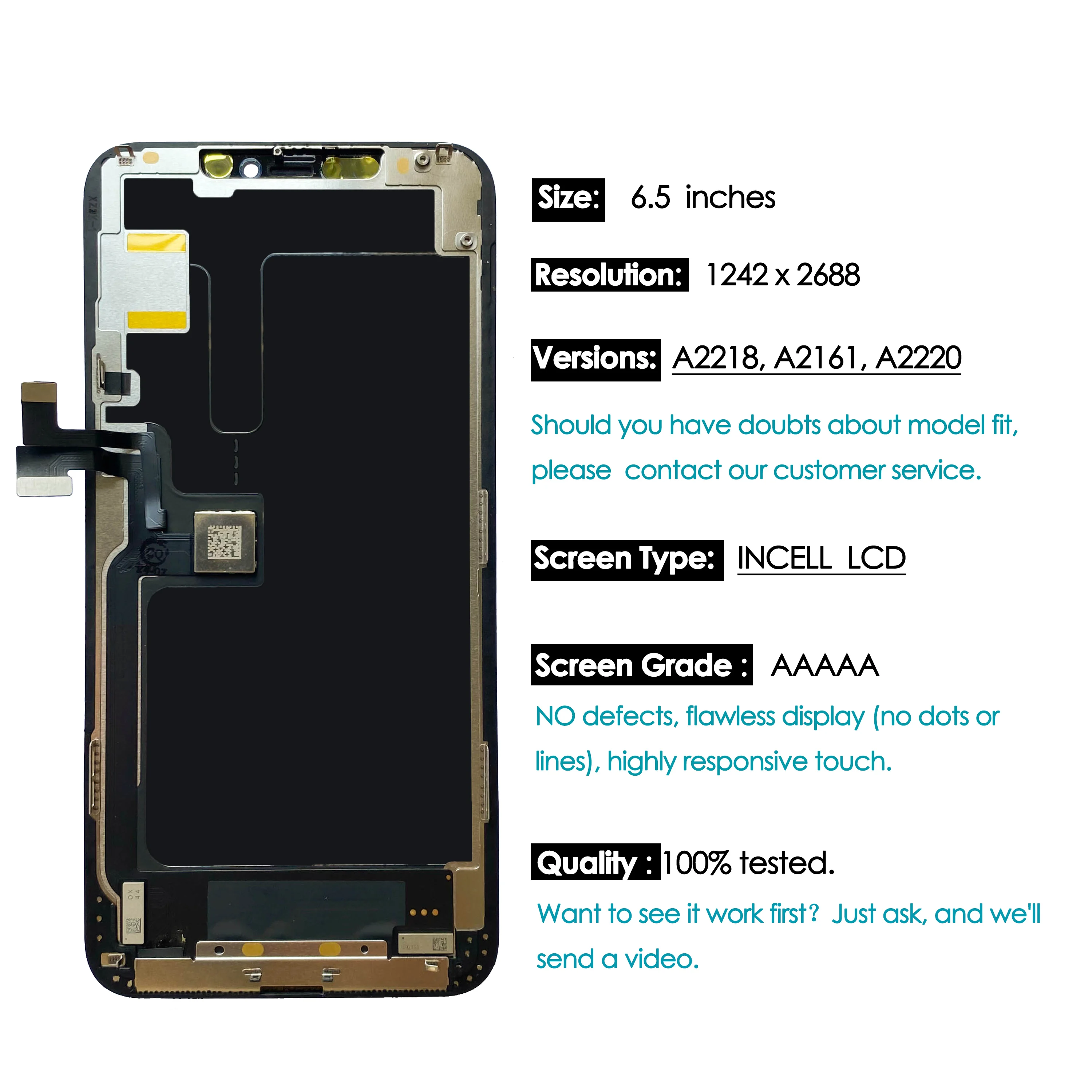 Pantalla táctil LCD de alta calidad AAA incell para iPhone 11 Pro Max, montaje de digitalizador de repuesto, reparación, venta al por mayor