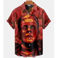 Movie Characters Horror 3d Print Men's Shirts Street Culture Single Breasted  Men Clothing Hip Hop Fashion Short-sleeve Shirt