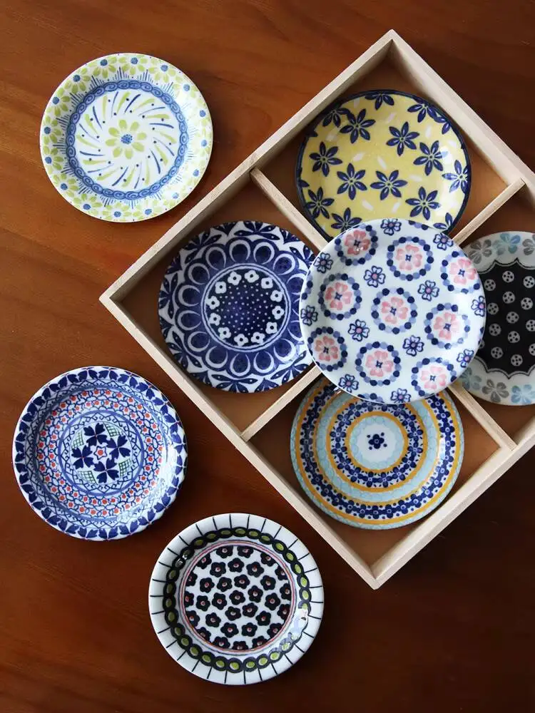 Set Japanese Imported Mino Ware Ceramic Small Round Dish Dipping Plate Housewarming Wedding Gift Box