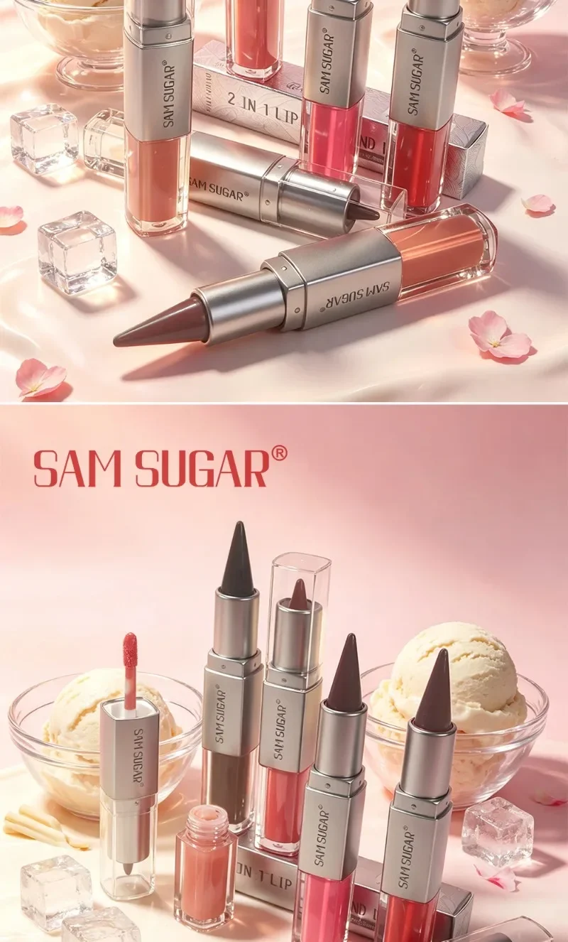 2-in-1 konischer Lipliner & Lippenstift: Nude-Braun Spiegelglas-Lipgloss, matter Farbverlauf, wasserfester Lippenkonturenstift für Make-up – Detail 12
