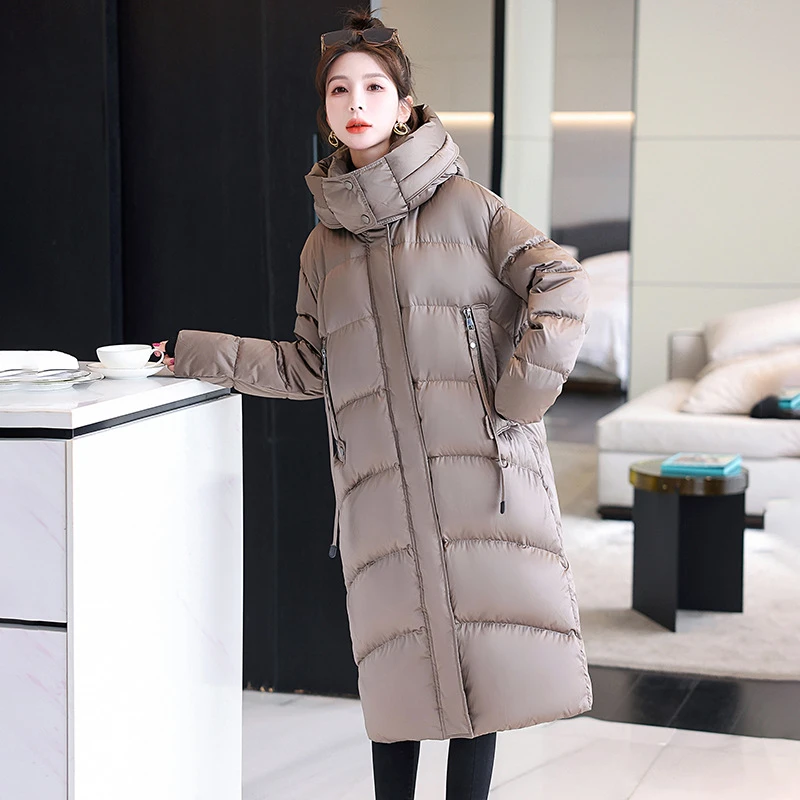 

2024 New Puffer Coats Long Winter Coat Female Thicken White Goose Down Windproof Casual Parka Korean Fashion Slim Women Jacket