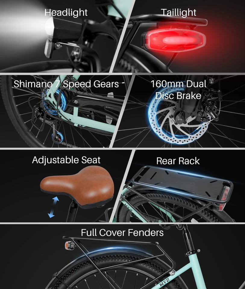 26 Inch Step Thru Ebike 500W High Torque Motor 28MPH 5 PAS Levels Electric Bicycle With Suspension Fork image 9