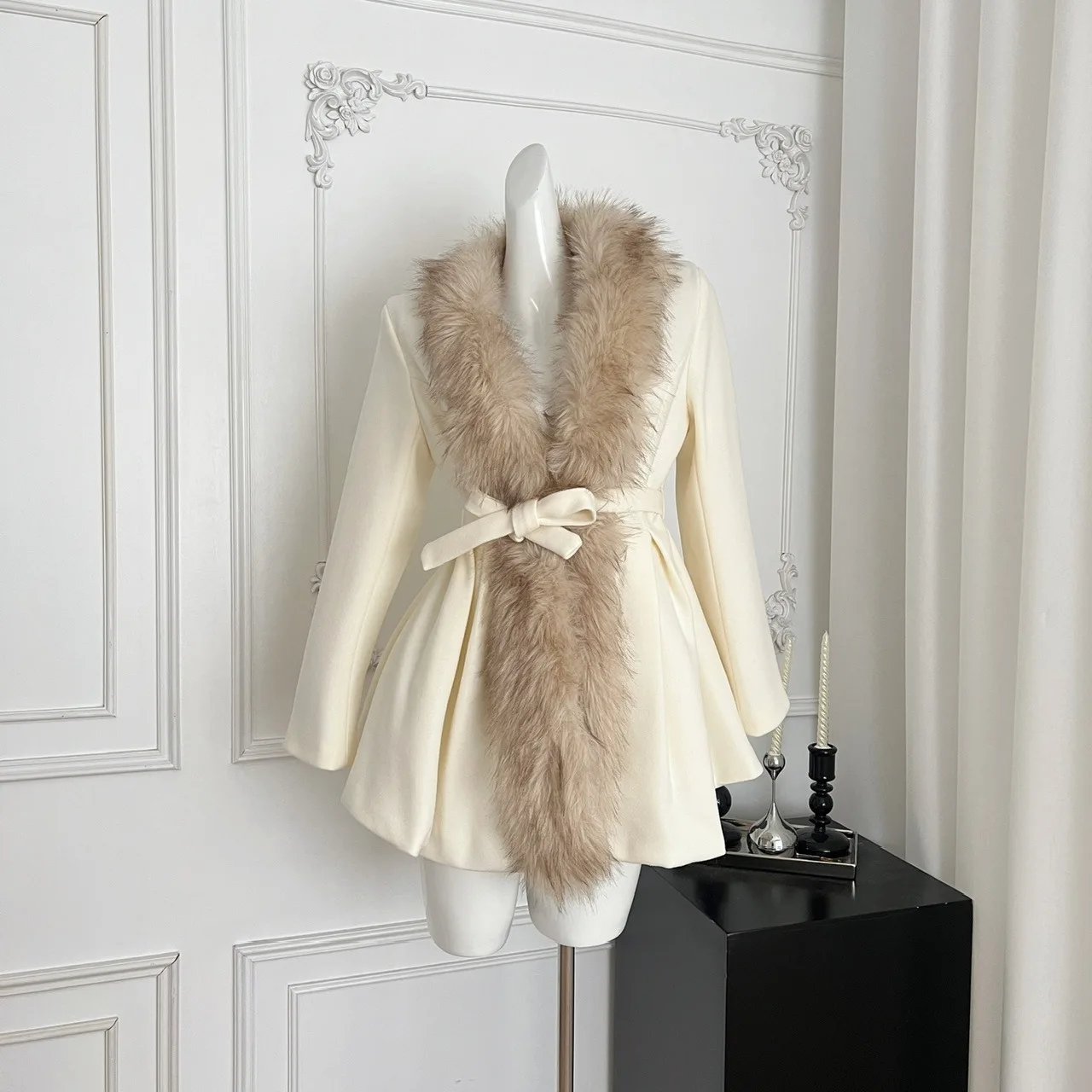 

Korean Sle Elely Slimming Fur Coat Women's Winter Warm Waist-Cinching Dr Overcoat Long Sve Polyester Fiber