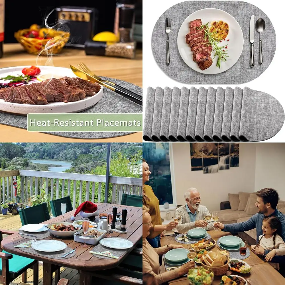

12 Pack Washable Heat-Resistant Oval Table Placemats, Wipe Clean Faux Leather, Non-Slip Waterproof Mats for Indoor & Outdoor Use