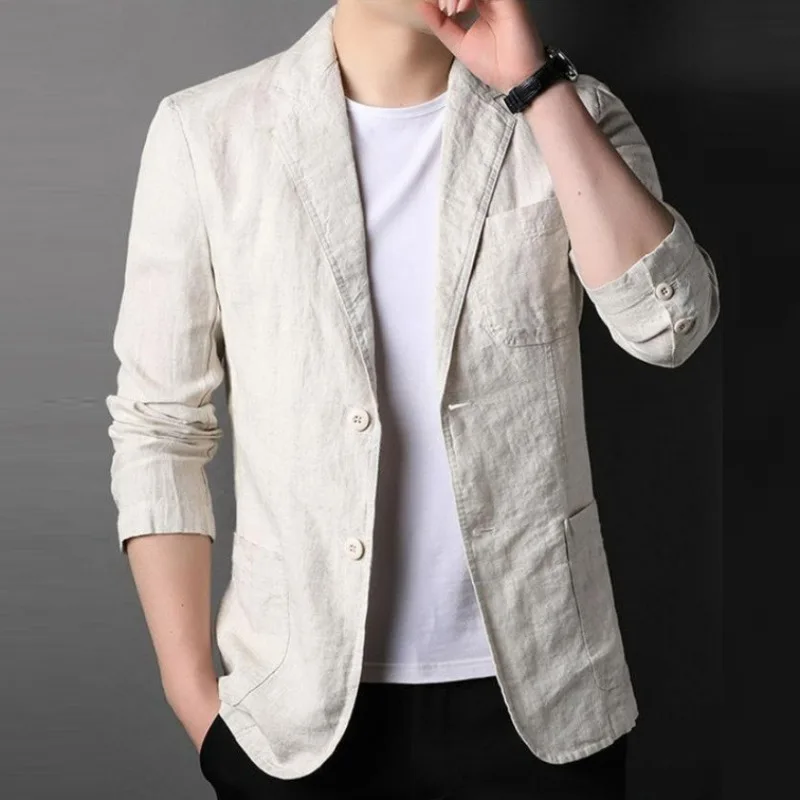 KIDWHXR Spring Summer Man Blazer Thin Single-breasted Business Casual Men Outerwear Long Sleeve Versatile Male Suit Coat