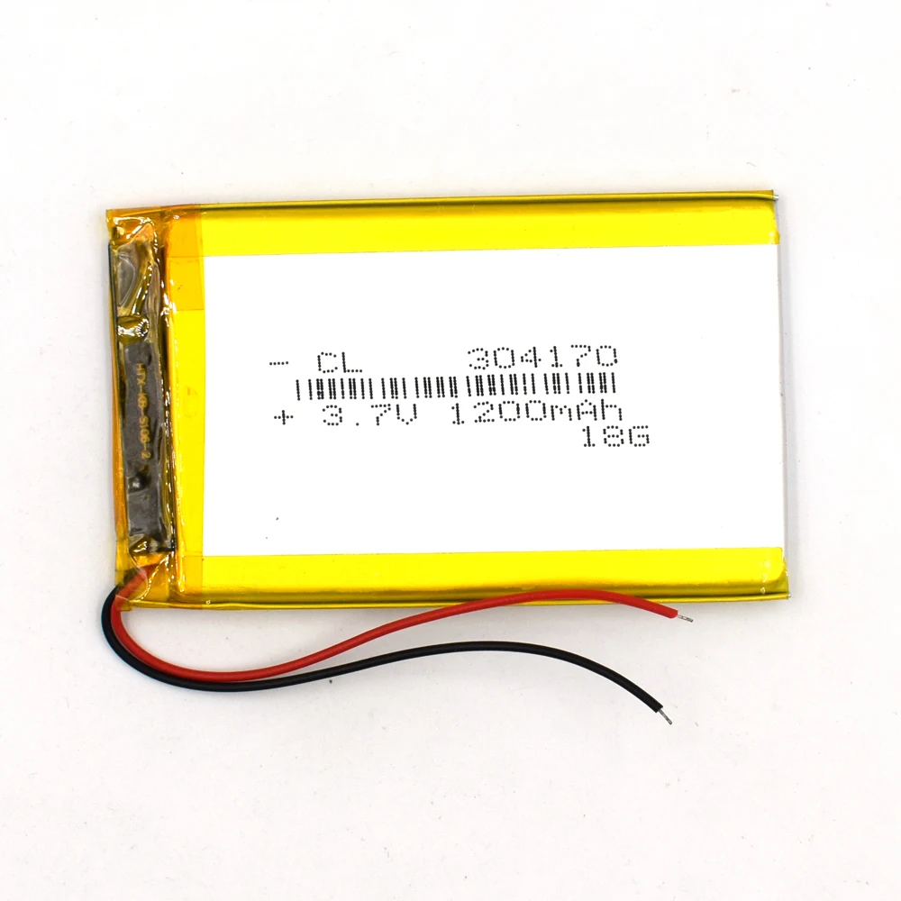 Bateria recarregável Li-ion, 3.7V, 1200mAh, 304170, para MP3, MP4, MP5, GPS, LED, DVD Bluetooth Speaker Headset