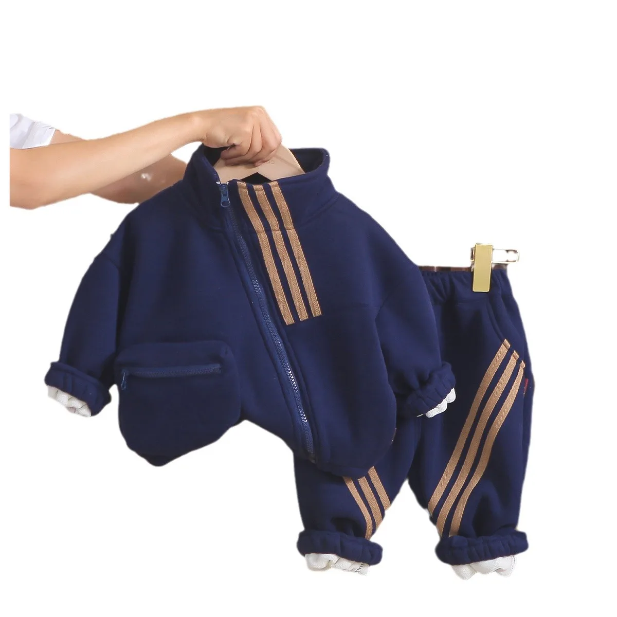 Boys Thick Clothing Sets Winter Children Cotton Velvet Coats Pants 2pcs Tracksuits For Baby 1 To 6 Years Warm Suit Kids Outfits