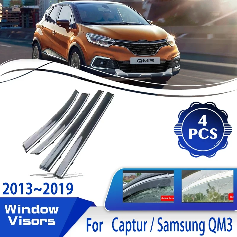 For Renault Captur Samsung QM3 J87 2013~2019 2018 Car Window Wind Sun Rain Visors Deflector Awning Shelters Set Car Accessories