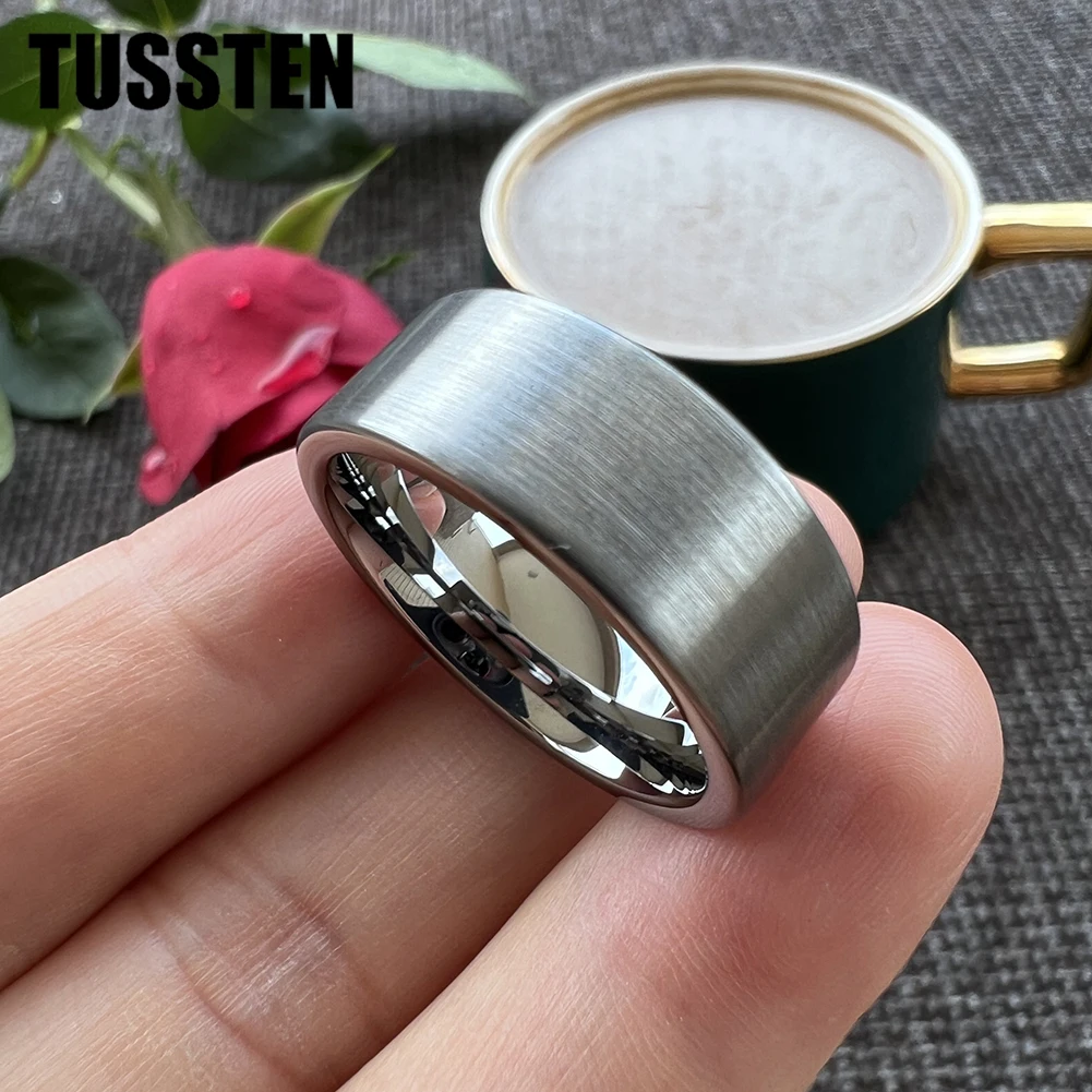 TUSSTEN 4/6/8/10/12MM Flat Brushed Tungsten Carbide Ring for Men Women Fashion Engagement Wedding Band