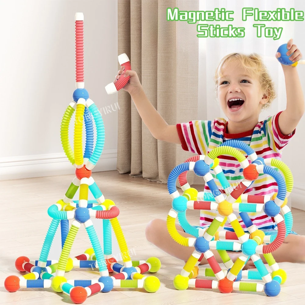 

Versatile Magnetic Rod Building Set Scalable DIY Blocks Magnet Construction Early Education STEM Toy Birthday Christmas Gift