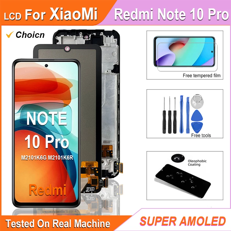 6.67\'\' Super AMOLED LCD For Redmi Note 10 Pro LCD Touch Screen Digitizer Assembly For Redmi Note10Pro LCD M2101K6G M2101K6R LCD