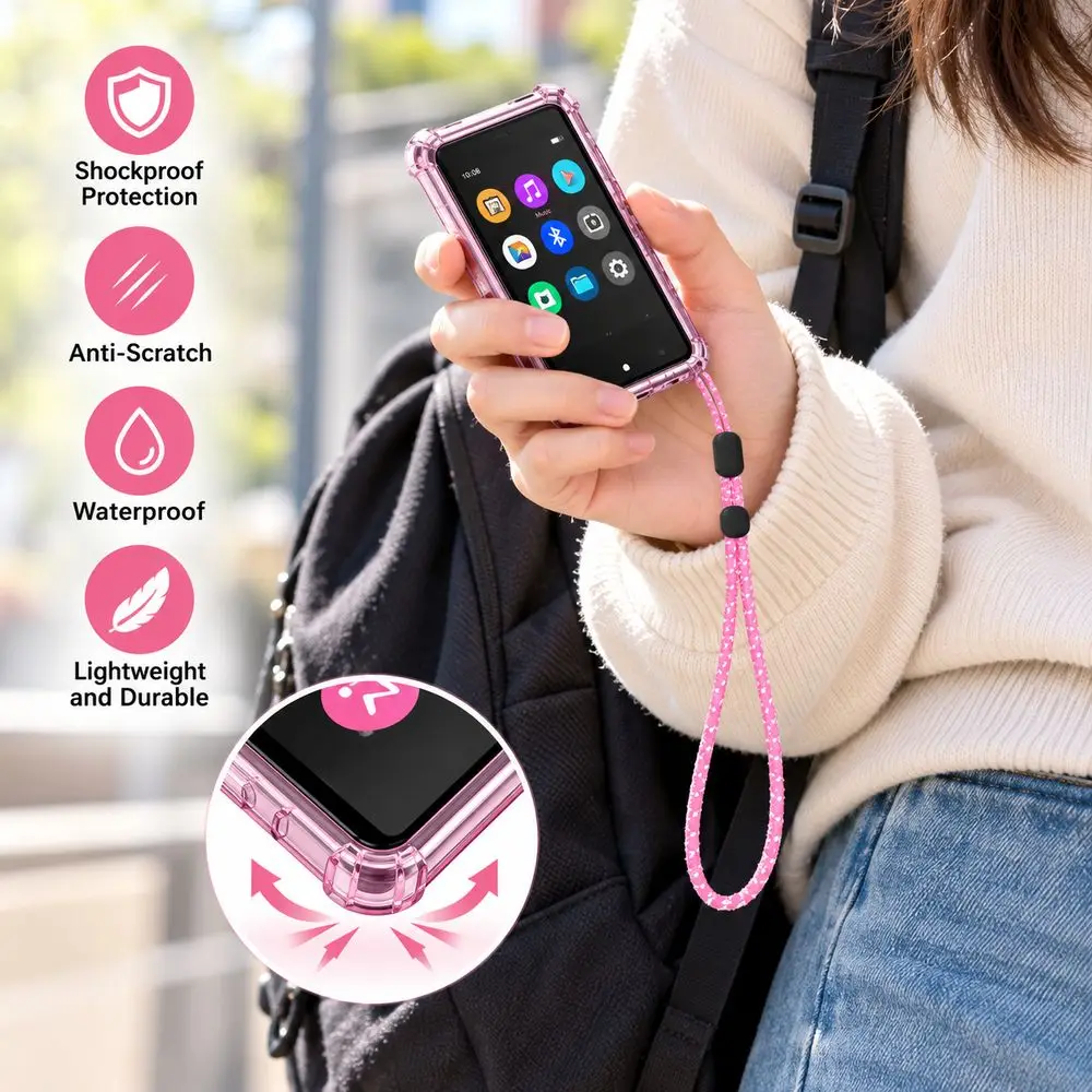 Transparent Protective Case Shockproof with Lanyard MP3 Player Cover Anti-Scratch Soft TPU for Innioasis G5 MP3 Player