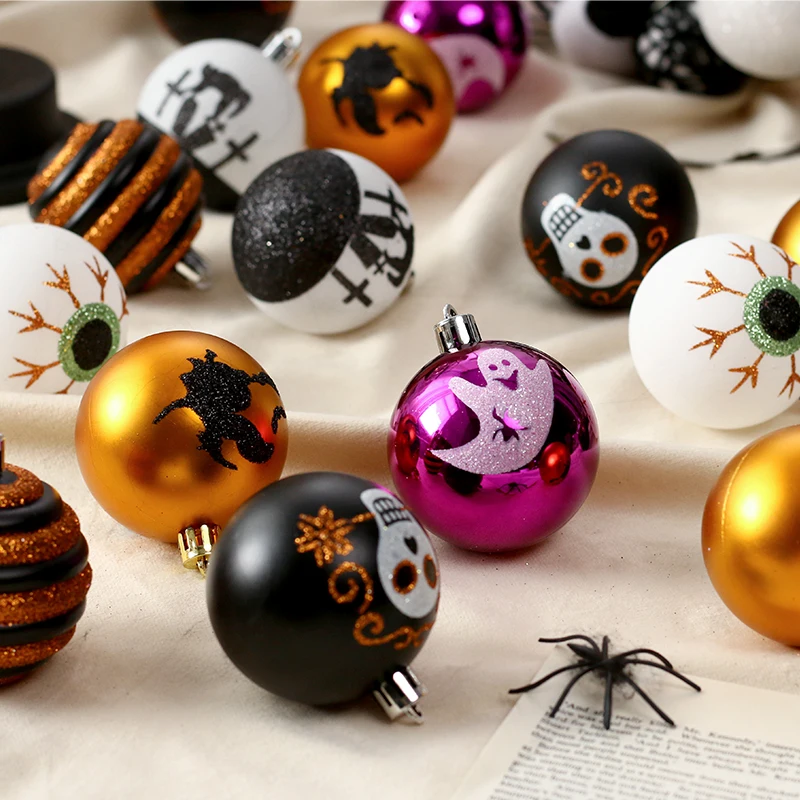 Halloween Ball Ornaments Happy Halloween Pumpkin Bat Spider Web Shatterproof Ball Halloween Tree Outdoor Party Home Decorations