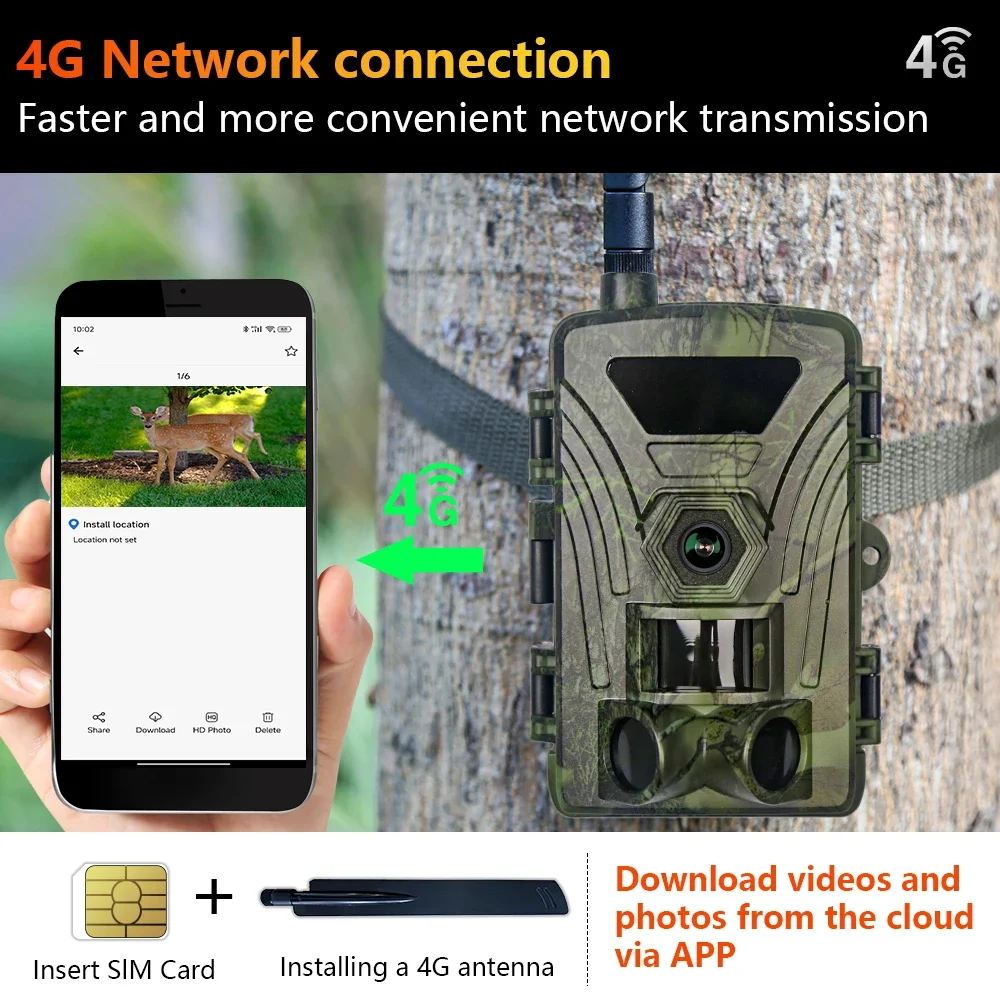 4K 4G Wireless Trail Camera 60MP Video Resolution 4x Optical Zoom Night Vision Waterproof IP66 Deer Hunting Game Camera