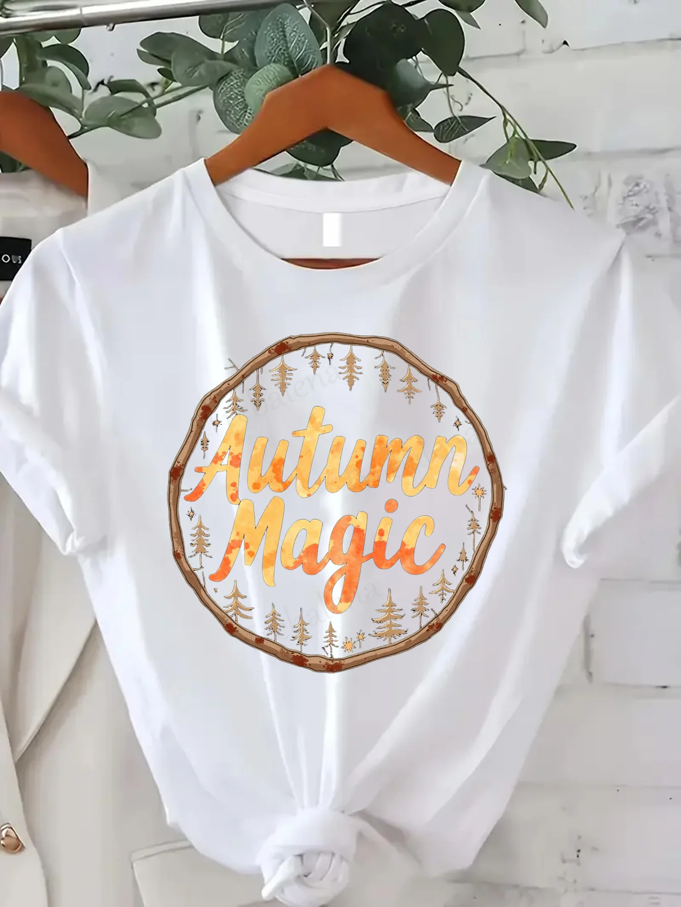 

Comfortable Women's Print T-shirt Autumn Magic T-Shirt for Women - Fall Seasonal Graphic Tee with Tree Design