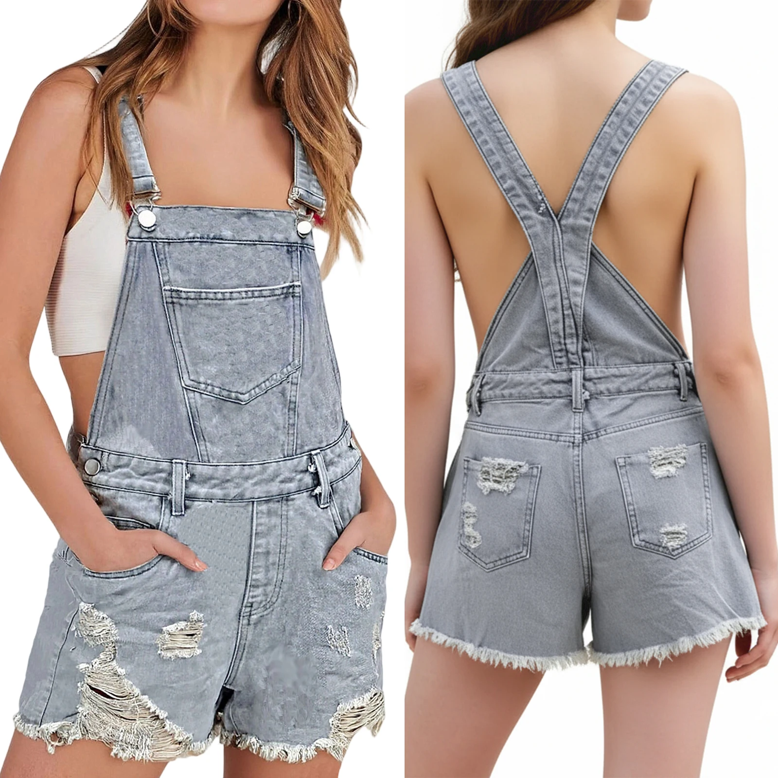Denim-Latzhose für Damen, stilvoller, einfarbiger, lässiger Overall mit verstellbaren Trägern, bequeme Jeans für den täglichen Gebrauch