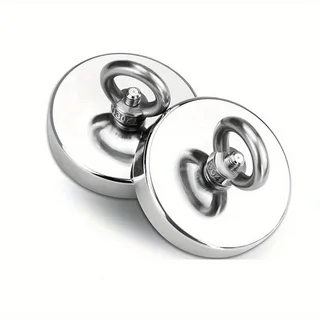 2Pack Powerful Neodymium Fishing Magnets,with Countersunk Hole Eyebolt, Diameter 1.65 inch(42 mm), for Retrieving in River