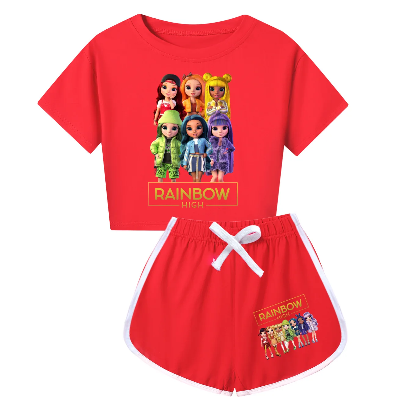 New Rainbow High Clothes Sets Kids maniche corte T Shirt Shorts 2pcs Suit Boys Summer SportSuit Girls outfit abbigliamento per bambini