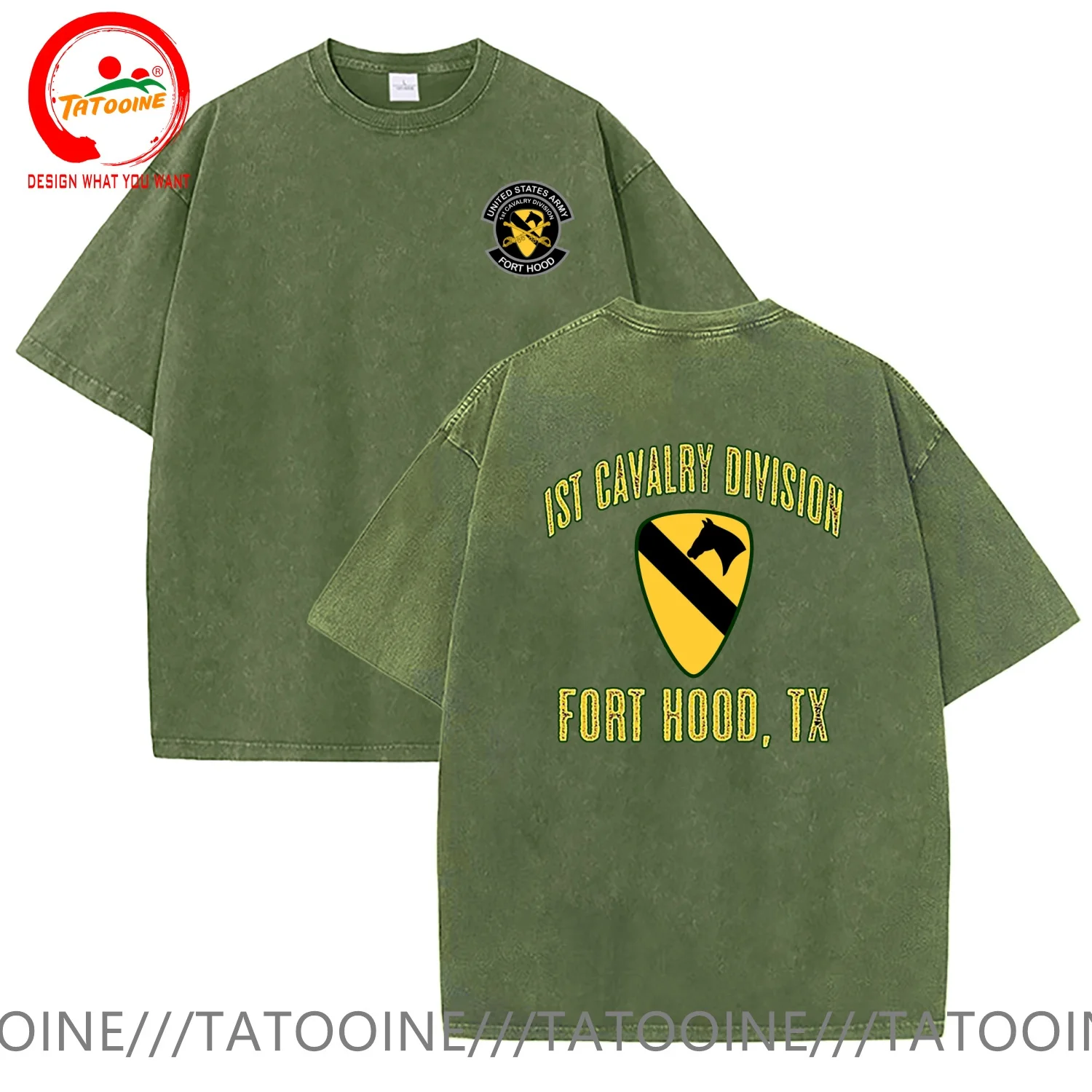 US Army 1st Cavalry Division Cavalry - Ft. Hood TX T Shirt Men Vintage Washed Cotton T-Shirt Stylish Clothing Tops Tee Shirt Lei