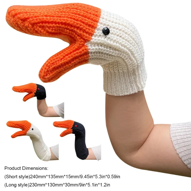 Kawaii Goose Shape Mitten Gloves Unisex Knitted Swan Gloves Cold-Proof Full Finger Creative Knitting Gloves for Children Adults