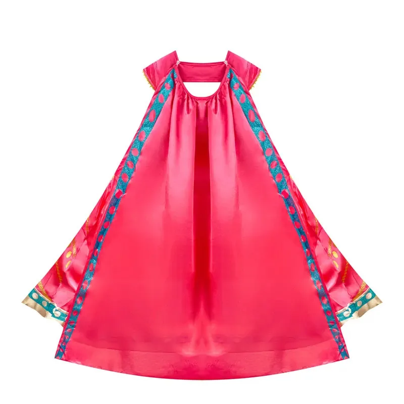 نمط جديد الياسمين الأميرة فستان أحمر وردي لفتاة تأثيري الياسمين الأميرة الصيف فستان مُزين بطباعة عادية + كيب قطعتين البدلة