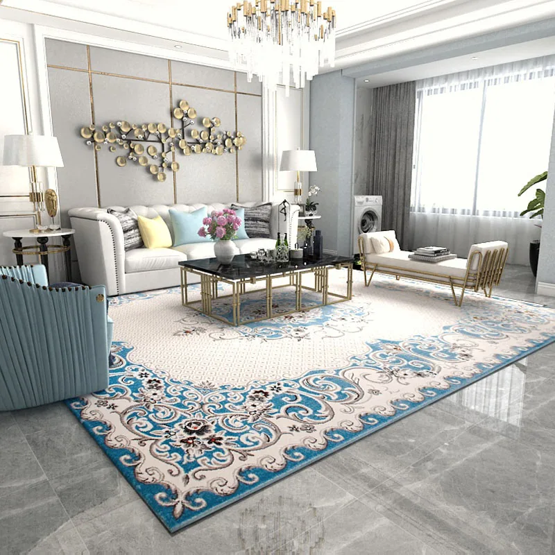 Europe Light Luxury Blue Carpets Polypropylene Thick Living Room Rug Home Floor Carpet Bedroom Parlor Decor Mat Modern Large