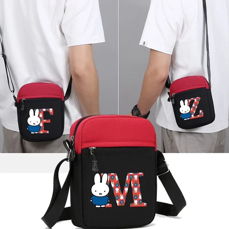 Miffy Crossbody Bags for Women Cartoon Anime Pattern A-Z Letter Printed Shoulder Bag Unisex Portable Purses and Handbags Gifts