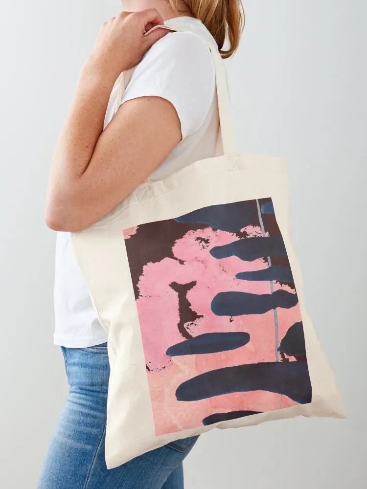 شجرة ألوان مائية زرقاء في غروب الشمس مع خلفية وردية حقيبة حمل حقائب نسائية حقيبة نسائية فاخرة صديقة للبيئة قابلة للطي #1