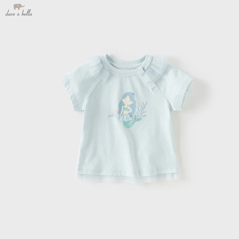 Dave Bella Children's T-shirt Summer Girl's Cartoon Print Bottoming Shirt Casual Baby Cotton Top Gentle Cute Party DB2251265