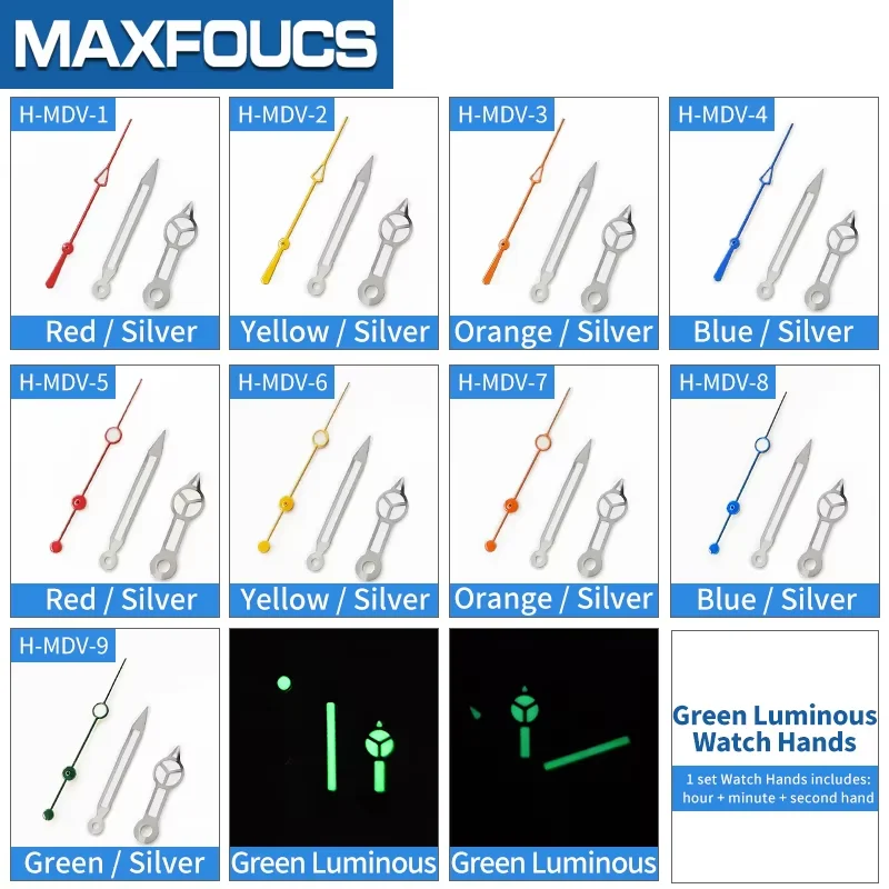 Für Casio Swordfish MDV106 Uhren Teil MDV-106 Uhrzeiger Grün Leuchtendes Silber 2115 Uhrwerk Zierstunde Minute Sekundenzeiger