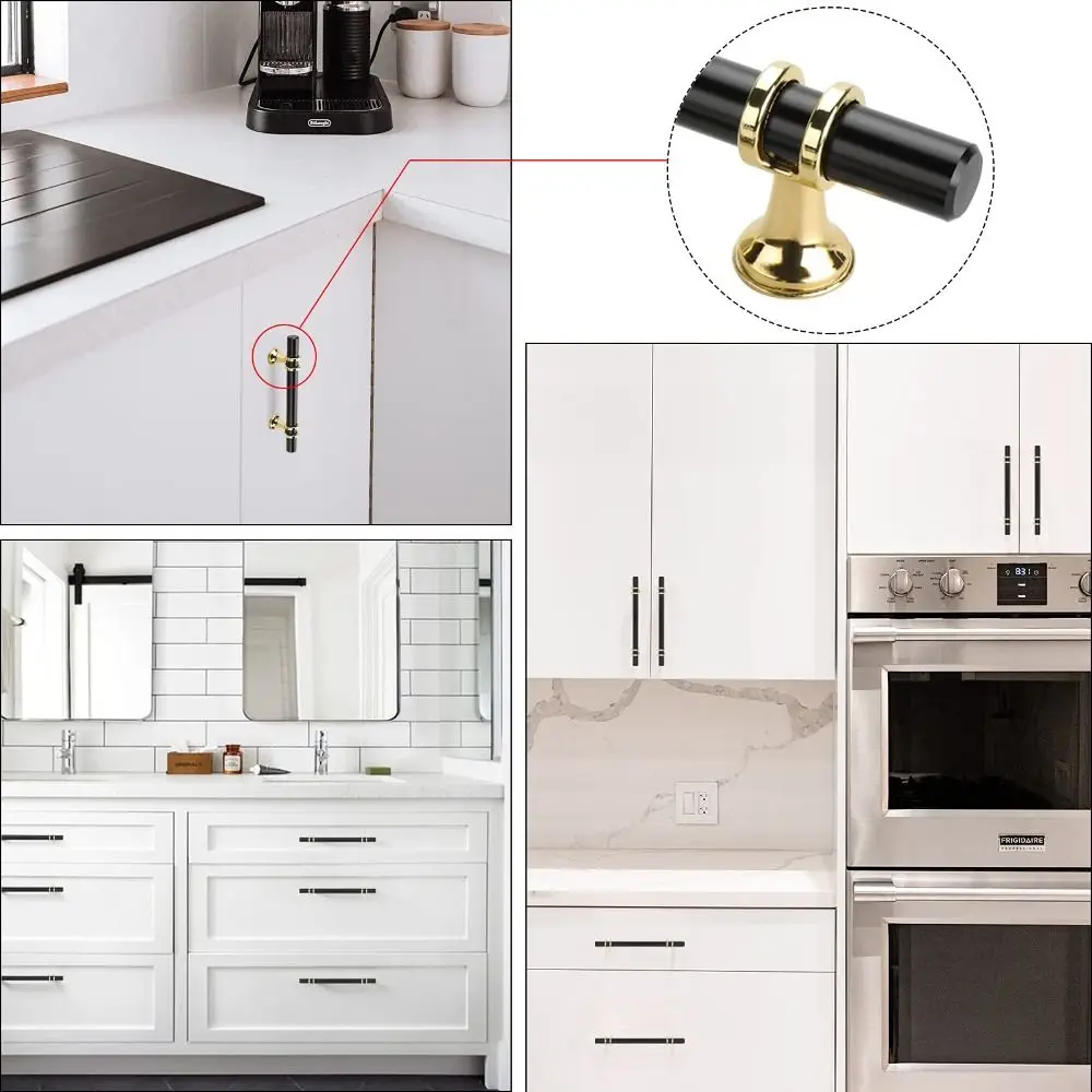 Zinc Alloy Cabinet Handles Gold Finish Black and Gold Drawer Pulls Ergonomic Furniture Hardware Wardrobe Handles