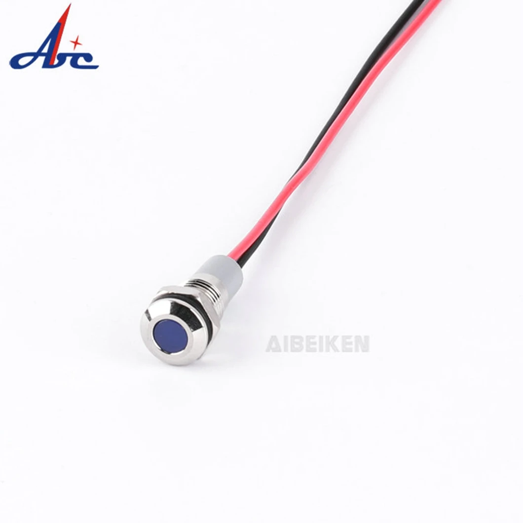 ABILKEEN 8MM Flat Head LED Metal Indicator Light with 150MM Cable 12V/24V/220V Signal Lamp Red Yellow Blue Green White Light