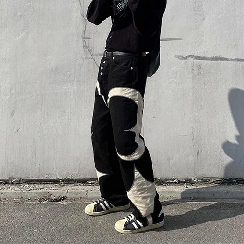 2026 Kanye Y2K PU-Leder Bestickte Baggy Stacked Jeans Hosen für Herren Kleidung Streetwear Damen Denim Hosen Pantalon Homme – Detail 19