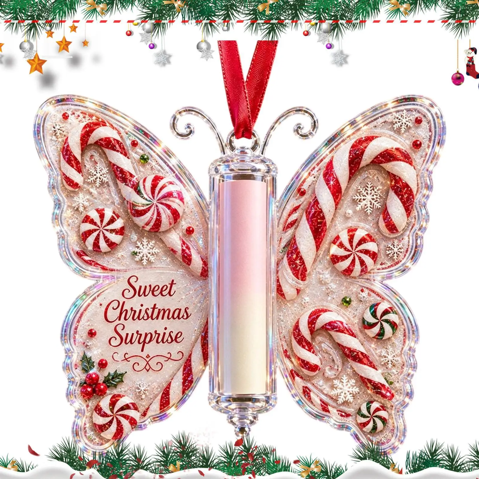 Christmas Money Holders for Cash Acrylic Butterfly Shape Tree Pendant Christmas Money Cards for Kids Boys Girls Sons Daughters