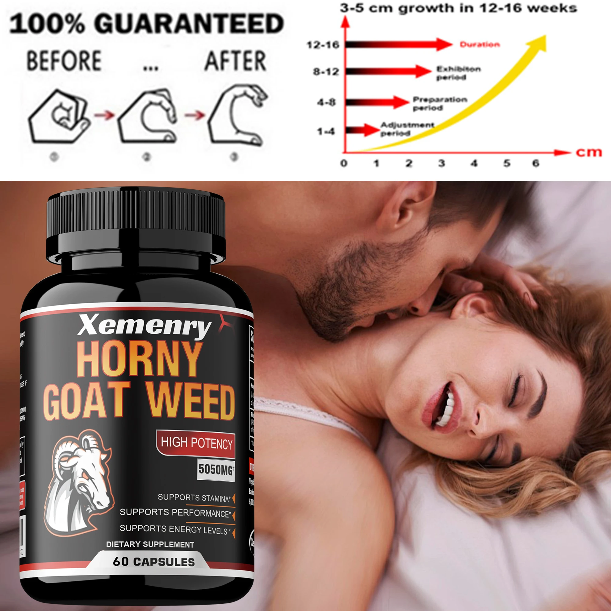 Horny Goat Weed Capsules 5050 mg - Contains Black Pepper Extract - Maximum Potency 120 Capsules Supplement