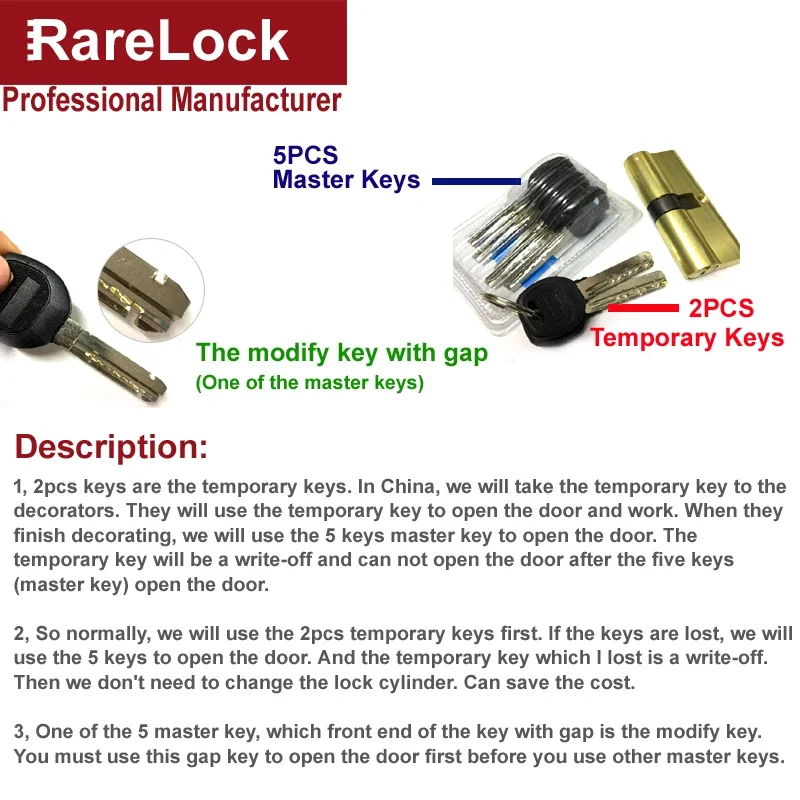 Handle Door Lock Cilindro para Quarto e Banheiro, Interior Locks, Hardware Acessório, Rarelock, 9 Tamanho, 7 Chaves, MMS436 G